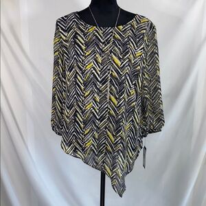 AGB Asymmetrical Blouse Layered With Attached Necklace Yellow/Black/White Large